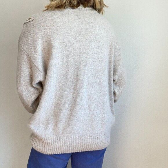 Vintage 80s Womens IB Diffusion Angora Silk Blend Geometric Beige Sweater Sz 2X - Picture 6 of 11